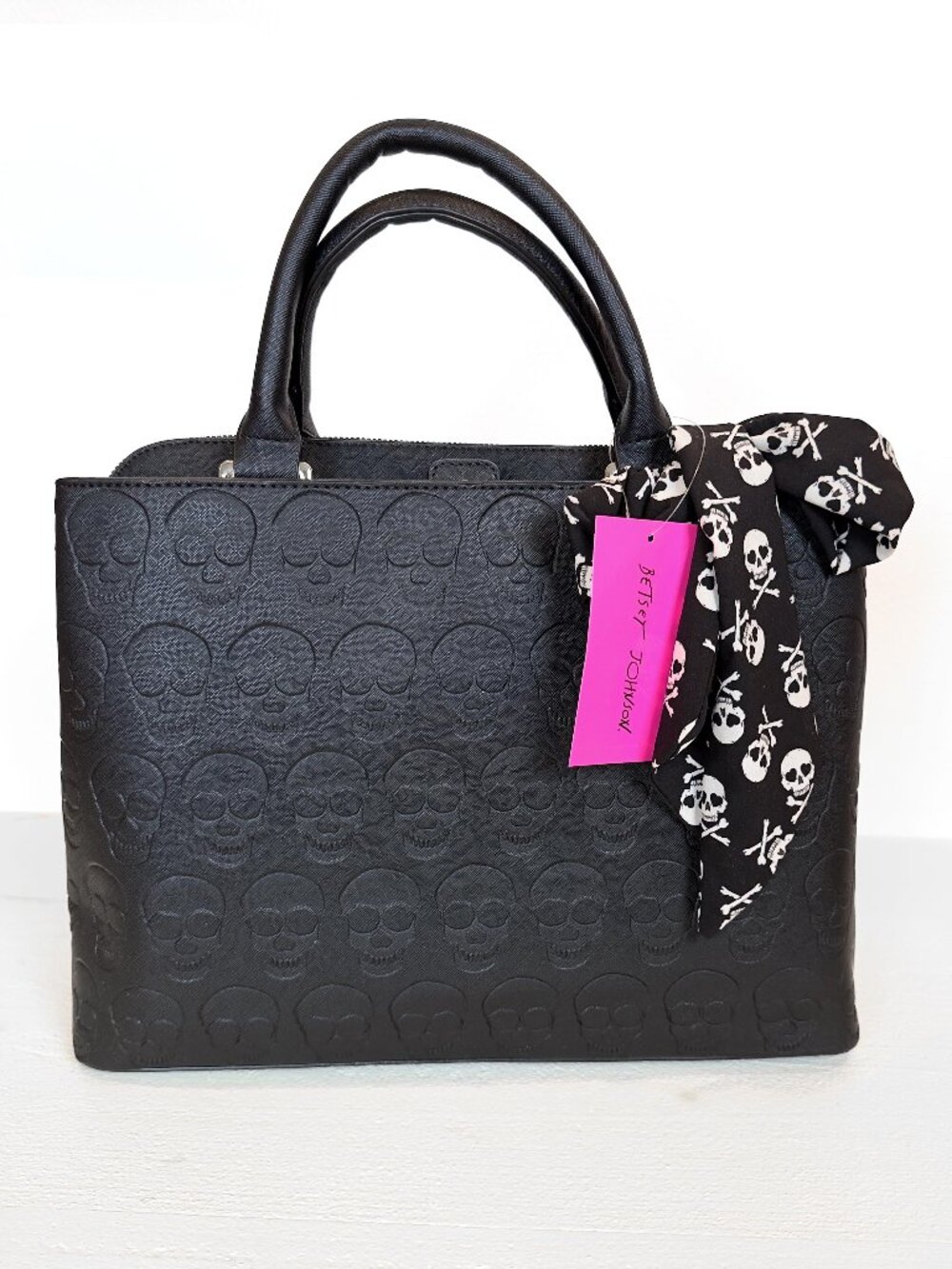 NWT Betsey Johnson Skullicious Satchel Handbag Black (Large Skulls)